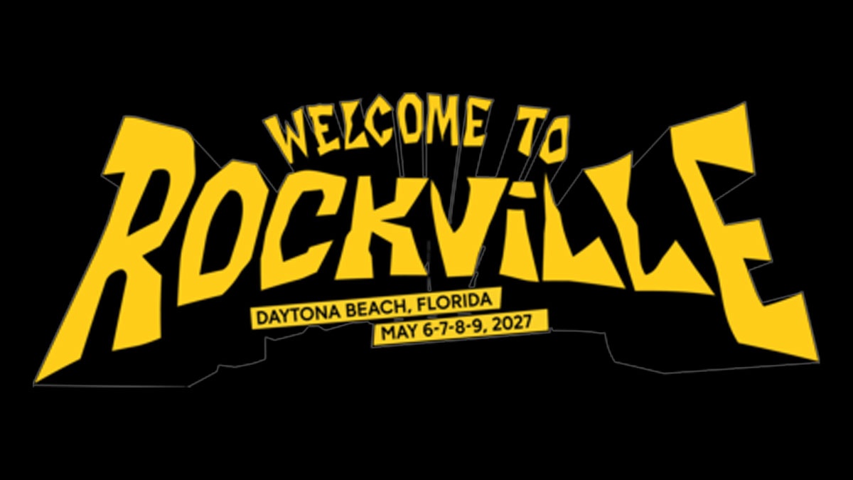 Logo for Welcome to Rockville festival in bold yellow letters on black, showing Daytona Beach, Florida and May 6–9, 2027